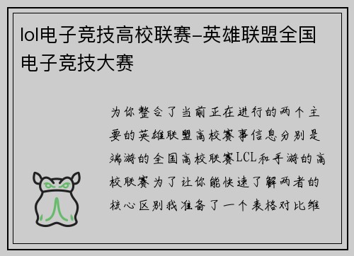 lol电子竞技高校联赛-英雄联盟全国电子竞技大赛